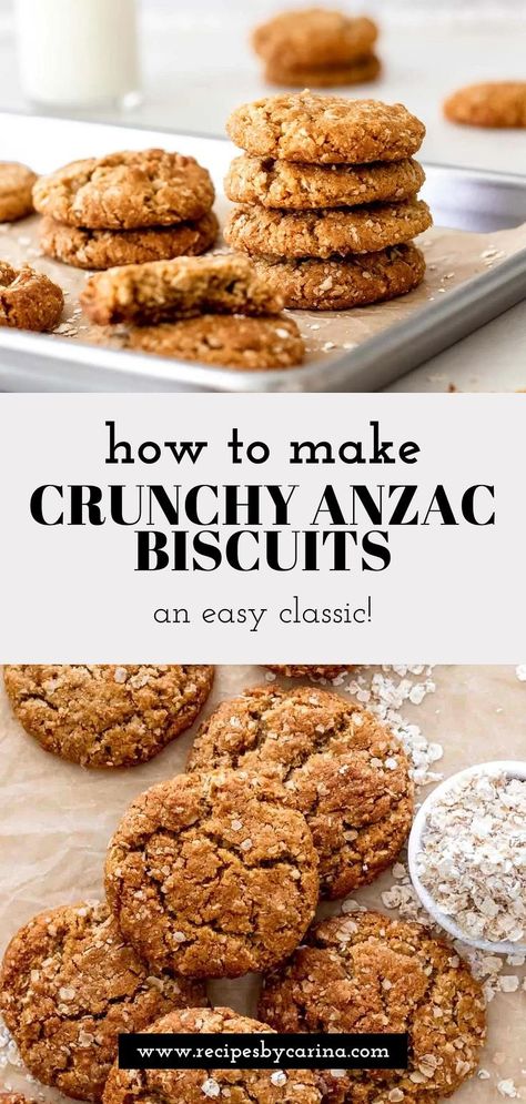 ANZAC Biscuits are a popular biscuit in New Zealand and Australia, dating back to World War I. Here is how to make them! Easy Anzac Biscuits, Creative Baking Recipes, Date Biscuits, Anzac Cookies, Weekend Recipes, Aussie Food, Anzac Biscuits, Favorite Cookie Recipe, Tea Biscuits