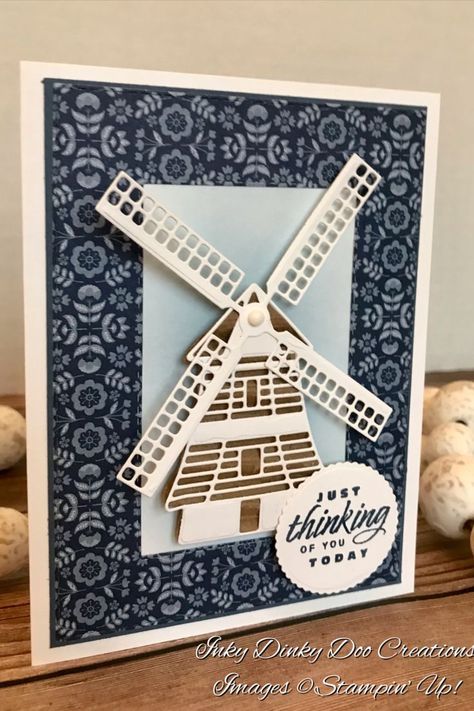 Windmill Cards, Bunny Money, Tulips Card, Wind Mill, Faux Tiles, Card Crafting, Tulip Fields, Blending Brush, Delft Blue