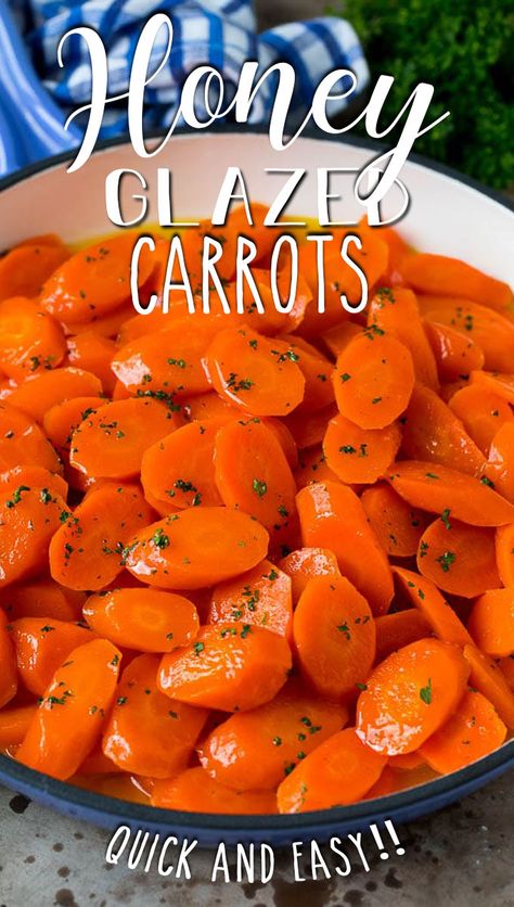 These honey glazed carrots are sliced carrots simmered with honey and butter until tender. Honey Glazed Carrots Recipe, Honey Glazed Roasted Carrots, Easter Side Dishes Recipes, Cheesy Scalloped Potatoes Recipe, Honey Carrots, Glazed Carrots Recipe, Candied Carrots, Juicy Baked Chicken, Honey Glazed Carrots