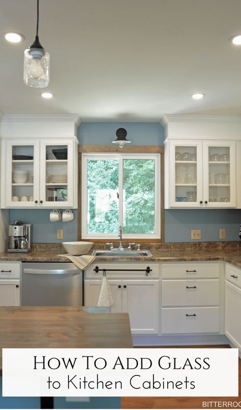 How to add glass to kitchen cabinets | Update your kitchen cabinets with glass doors. #modernfarmhousekitchen #farmhousekitchen #kitchendesign #kitchenideas Over The Kitchen Sink Lighting, Light Above Sink, Over Kitchen Sink Lighting, Diy Kitchen Remodel Ideas, Light Over Kitchen Sink, Above The Kitchen Sink, Sink Lighting, Kitchen Sink Lighting, Luxurious Lighting