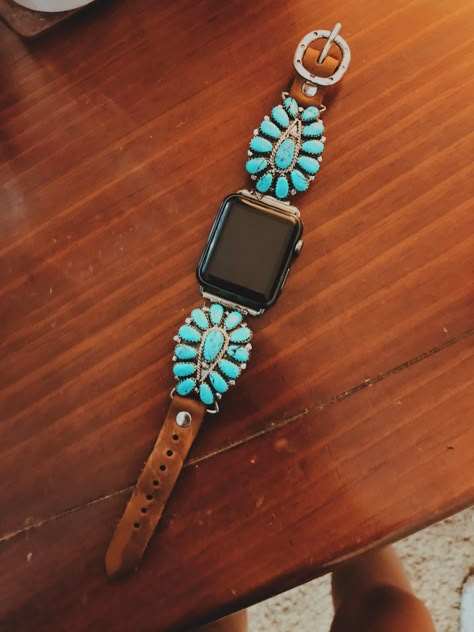 turquoise, sterling silver, calf skin Apple Watch band $549.99 Western Watch Bands, Western Watch Band, Western Apple Watch Band, Apple Watch Bands Women Western, Leather Tooled Apple Watch Band Women, Apple Watch Western Band, Apple Watch Bands Western, Tooled Apple Watch Band, Western Apple Watch