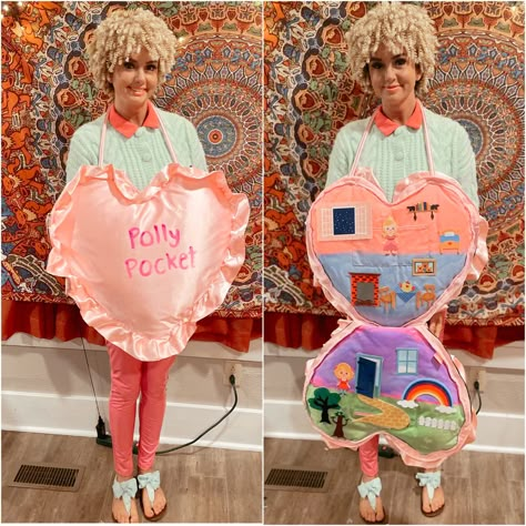 #pollypocket #costume Bop It Costume, Polly Pocket Costume, Silly Halloween Costumes, Unusual Costumes, Clever Costumes, Clever Halloween Costumes, Halloween Costume Outfits, Halloween Diy Crafts, Cute Halloween Costumes