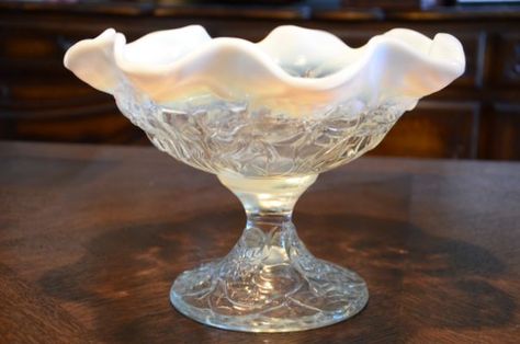 Vintage Fenton Clear Milk Glass Glassware Display, Milk Glass Decor, Milk Glass Candy Dish, Fenton Glassware, Vintage Dishware, Fenton Milk Glass, Antique Dishes, Glass Ware, Blue Milk