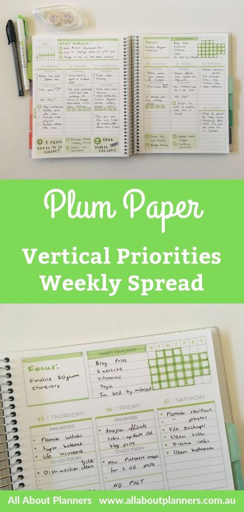 Plum Paper Planner Vertical Priorities, Weekly Priorities, Planner Spread Inspiration, Weekly Planner Free Printable, Planner Review, Plum Planner, Vertical Weekly Planner, Zebra Mildliner, Planner Vertical