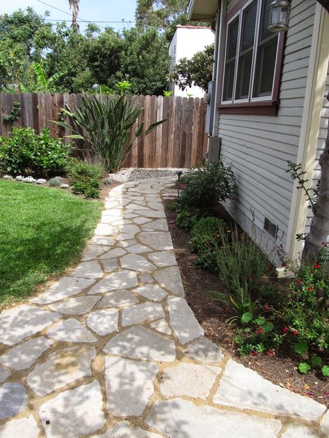 Fairy Yardmother Landscape Design: Broken Concrete/Urbanite Pathways Concrete Stone Walkway, Urbanite Patio Recycled Concrete, Broken Concrete Walkway, Inexpensive Hardscape Ideas, Urbanite Walkway, Urbanite Patio, Concrete Backyard, Recycled Concrete, Broken Concrete