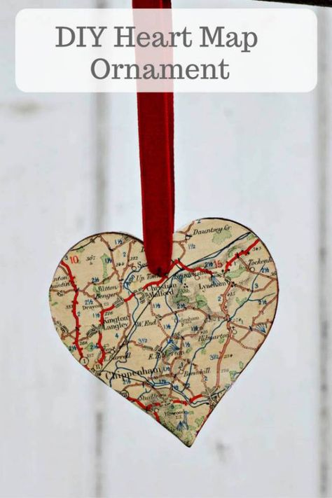 DIY Heart Map Ornament & Brooch – Scrap Booking Map Ornaments, Map Crafts, Diy Heart, Heart Map, Personalised Christmas Decorations, My Funny Valentine, Travel Diy, Noel Christmas, Homemade Christmas