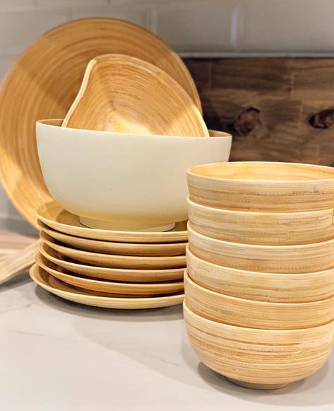 Adding Bamboo Dinnerware to My Home Decor - Bucket List Publications Bamboo Dinnerware Sets, Bamboo Dinnerware, Bamboo Dishes, Bamboo Plates, Handmade Plates, Cold Meals, Rv Living, Salad Bowls, Dinnerware Sets