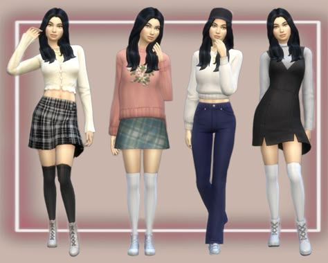 Sims 4 no cc outfits, my ID is Yuna_licht. #ts4 #sims4 #sims4outfits #lookbook Sims Inspo No Cc, Sims 4 Clothes No Cc, The Sims 4 Outfit Ideas No Cc, Sims Without Cc, Sims Outfits No Cc, Sims 4 Base Game Outfits Ideas, Sims 4 Outfits No Cc, Sims 4 Fits, Sims 4 Character Ideas