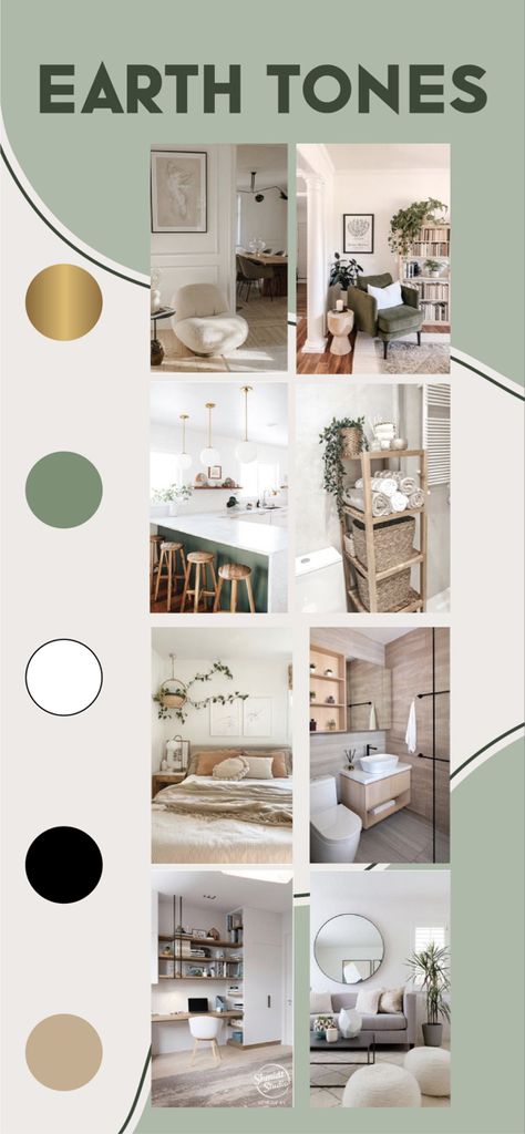 Earth Tone House Design, Earth Tone Interior Design Bedroom, Earth Tone House Interior, Natural Home Decor Earth Tones Living Rooms, Earthy Tone Kitchen Ideas, Mood Board Earth Tones, Earth Tone Studio Apartment, Spring Earth Tone Color Palette, Interior Design Earth Tones