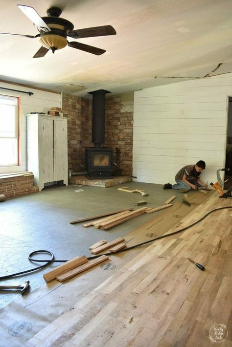 Replacing Mobile Home Flooring with Hardwood Floors Mobile Home Floor Repair, Mobile Home Flooring, Laying Hardwood Floors, Mobile Home Renovations, Home Flooring, Installing Hardwood Floors, White Oak Hardwood Floors, Oak Hardwood Flooring, Remodeling Mobile Homes