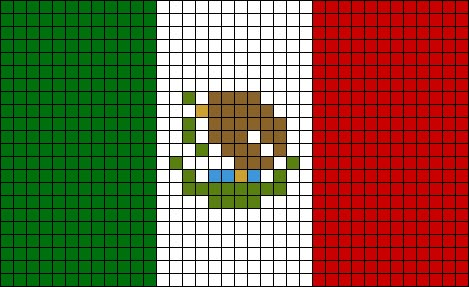 Alpha pattern #15181 | BraceletBook Mexican Flag Pixel Art, Mexican Flag Perler Beads, Mexico Flag Pixel Art, Mexico Cross Stitch, Cactus Alpha Pattern, Cross Stitch Flags Of The World, Llama Alpha Pattern, Mexican Flag Colors, Flag Cross Stitch