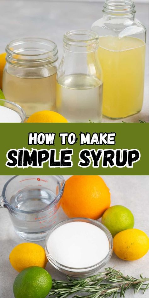 Making Simple Syrup is so easy and cheaper to make at home - and you can make flavors! Rosemary syrup, triple sec, sweet and sour - it's all made the same way. Simply Syrup Recipe For Drinks, Making Simple Syrup, Syrup Recipes For Drinks, How To Make Simple Syrup For Drinks, Homemade Triple Sec Recipe, How To Make Simple Syrup, Simple Syrup Recipe Cocktails, Diy Simple Syrup, Margarita Simple Syrup