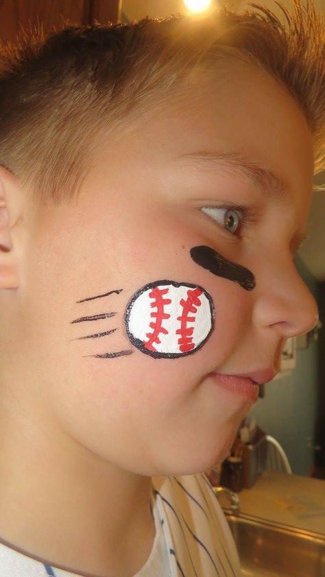 Animal Face Paintings Easy, Easy Face Painting Ideas For Kids Boys, Boy Face Painting Ideas, Easy Face Painting Ideas For Boys, Boy Face Paint Ideas, Sport Face Paint, Simple Face Painting Ideas For Kids, Baseball Face Paint, Kids Face Painting Easy