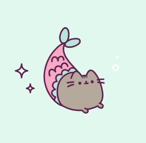 Pusheen Cat Tattoo, Mermaid Cat Drawing, Pusheen Painting, Pusheen Tattoo, Pusheen Mermaid, Mermaid Doodle, Kawaii Comic, Pusheen Stickers, Cutest Cats Ever