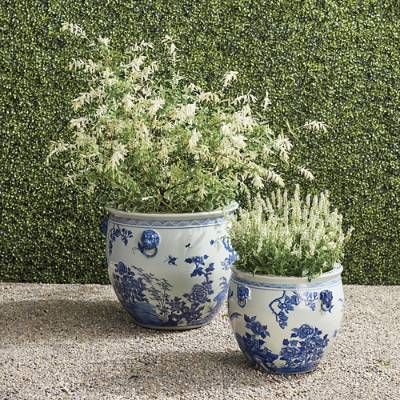 Featuring elegant patterning based on traditional design motifs passed down from antiquity, our Blue Ming Handpainted Ceramic Planters are the perfect addition to your home or garden. Hand-glazed and fashioned from wheel-thrown clay. 100% ceramicWheel-thrown clayHandpainted and hand-glazedNo drain hole; use in covered areas onlyWipe clean with a soft clothShapes and designs may vary slightly due to the handmade nature of these productsImportedA Frontgate exclusive. Gray Planter, Sansevieria Plant, Porcelain Planter, Beige Ceramic, Boxwood Topiary, Window Planter Boxes, Urn Planters, Stone Planters, Ancient Designs