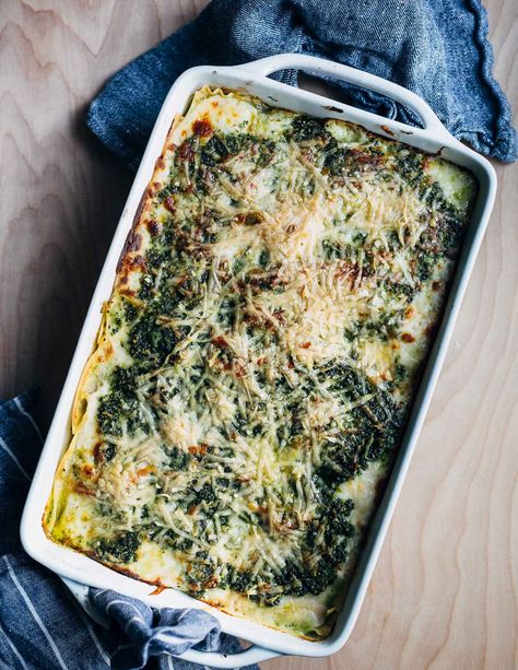 Mushroom and Kale Pesto Lasagna | Brooklyn Supper Pesto Lasagna Recipe, Things To Make For Thanksgiving, Make Ahead Lasagna, Kale Lasagna, Mushroom Pesto, Pesto Alfredo, Lasagna Vegan, Pesto Lasagna, Eggs And Mushrooms