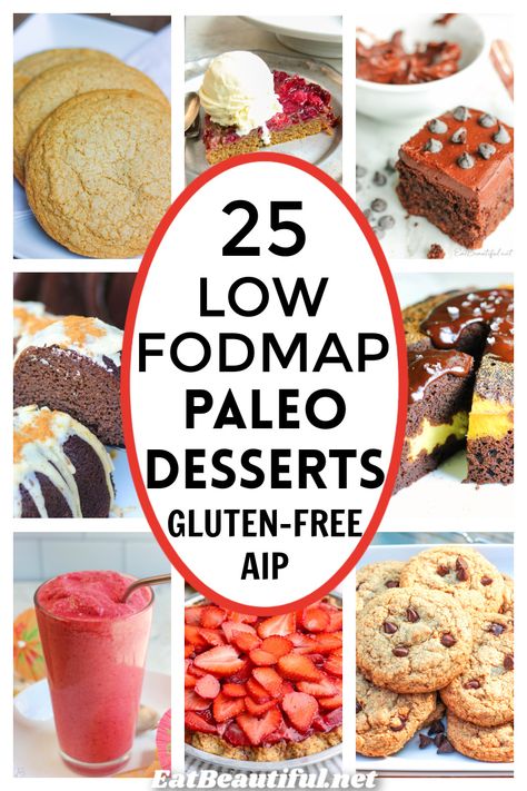 It's really hard to find Low FODMAP Paleo Desserts, so I've assembled 25 here for you to enjoy. Gluten-free & AIP. For everyday or the holidays. Low Fodmap Snack Recipes, Ibs Dessert Recipes, Low Fodmap Dessert Recipes, Fodmap Dessert Recipes, Low Fodmap Desserts Easy, Paleo Pumpkin Custard, Fodmap Sweets, Chocolate Scones Recipe, Ibs Diet Recipes