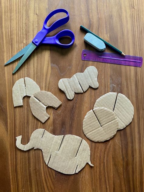 Craft at Home: Cardboard Animal Sculpture - IDENTITY Cardboard Animals Template Cut Outs, 3d Cardboard Animals, Vbs Jungle, Craft At Home, January Colors, Cardboard Animals, Elephant Crafts, Cardboard Design, Animal Templates