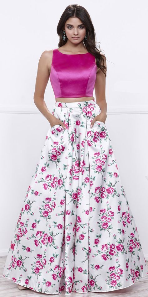 Two Piece Gown, Printed Long Skirt, Prom Dresses With Pockets, Crop Top Dress, Long Frocks, Skirt And Top, Long Evening Gowns, Piece Prom Dress, فستان سهرة