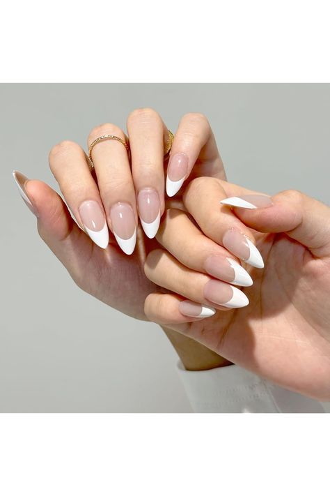 GloBlingle Classic French Tip Press on Nails Medium Almond Gel Nail Tips-40Pcs Press on Nails with Nail Glue 5 in 1 Acrylic Nail Tips Natural Jelly Gel Fake Nails Christmas Nails Manicure DIY XS/S/M/L Claire's Nails, Gel Fake Nails, Nails Medium Almond, French Tip Gel Nails, White Almond Nails, Almond Gel Nails, White Gel Nails, French Tip Press On Nails, Soft Gel Nails