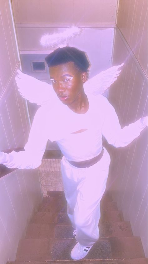 [ig]: carlctrlz & copycarl (follow me) #halloween #angel #costume #bratboyc #lgbt #aesthetic #whiteclothing #allwhiteoutfits #blackmodel #blackmalemodel #blackmenfashion #fashion #croptop #crophoodie #wings #fairy #gay #unisex Male Angel Halloween Costume, Male Angel Costume, Angel Costume Men, Photograph Reference, Gay Halloween Costumes, Lgbt Aesthetic, Single Icons, Wings Fairy, Male Angel