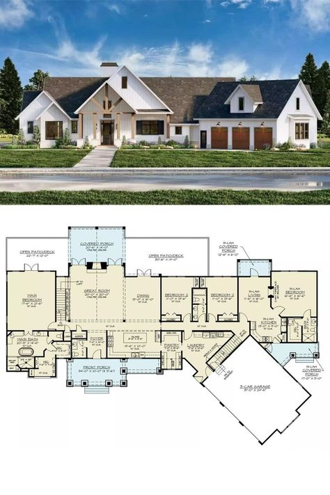 Bungalow House Plans With Inlaw Suite, Floor Plan With In Law Apartment, 4 Bedroom House With Mother In Law Suite, Floor Plan With Inlaw Suite, Home Plans With Inlaw Suite, 3 Car Garage Floor Plans, Garage With Inlaw Suite, House Plan With Guest Suite, Floor Plans With In Law Apartment