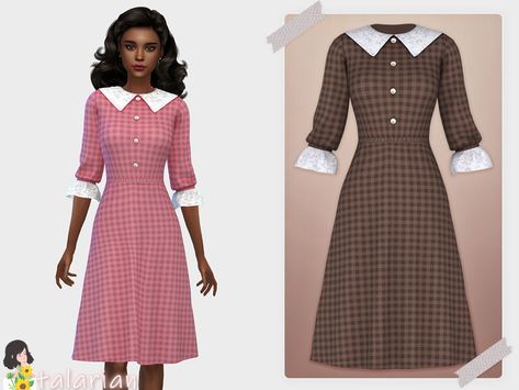 Sims 4 1940s Hair, Housewife Dress, The Sims 4 Custom Content, Alpha Cc, Retro Clothes, 1940s Outfits, 50th Clothes, 1960 Dress, Academia Clothes