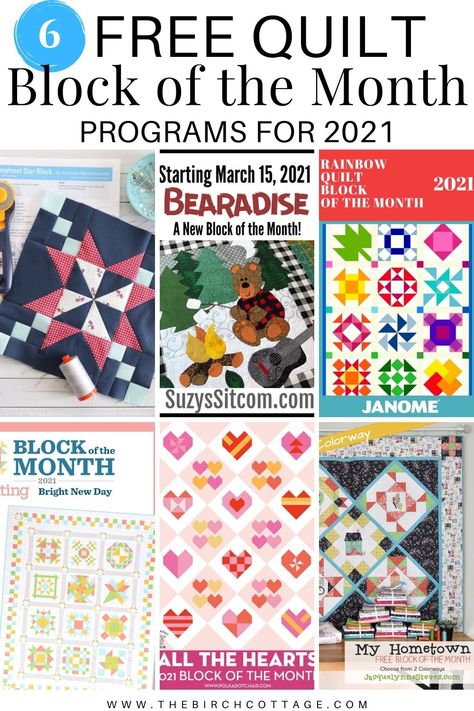 6 Quilt Block of the Month Programs for 2021 - The Birch Cottage Monthly Quilt Blocks, Block Of The Month Quilt Patterns Free, Block Of Month Quilts Free Pattern, Block Of The Month Quilt Patterns, Block Of The Month Quilts, Quilt Block Of The Month, Block Of The Month Quilt Patterns Free 2024, Quilt Block Of The Month Free, Free Block Of The Month Quilt Patterns