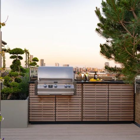 HF0451_111 Rooftop Outdoor Kitchen, Mediterranean Building, Roof Terrace Ideas, Roof Deck Ideas, Urban London, London Rooftops, Roof Top Garden, London Rooftop, Roof Terrace Design