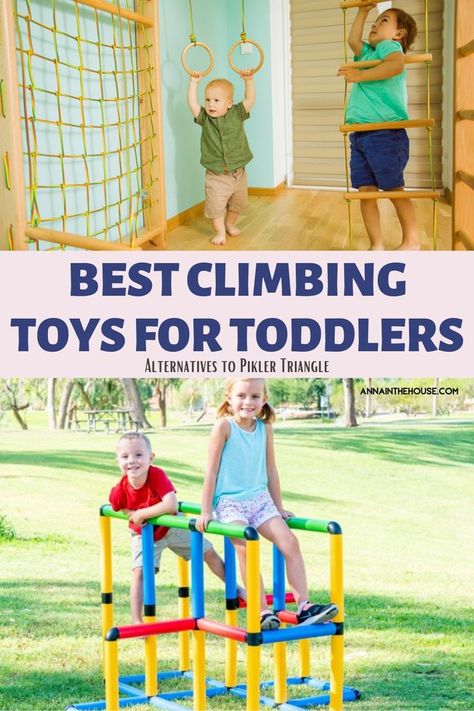 How to keep your toddler entertained indoors and outdoors. pikler triangle | nugger couch | wooden rocker | stepping stones | indoor gym Toddler Climbing Structure, Diy Toddler Climbing Structure, Indoor Toddler Gym, Toddler Obstacle Course, Diy Baby Gym, Climbing Toys For Toddlers, Toddler Climbing Toys, Toddler Play Area, Indoor Jungle Gym