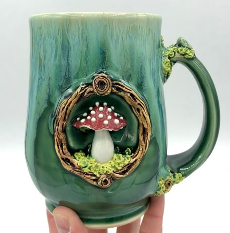 Mushroom MugsKristin Robran on Etsy - mugs,ceramics,mushrooms,etsy Ceramic Mushrooms Mugs, Diy Mugs Designs, Mushroom Mug Ceramics, Mushroom Ceramics, Ceramic Mug Ideas, Teacup Designs, Mug Design Ideas, Mushroom Pottery, Etsy Mugs