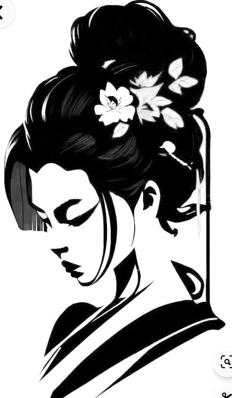 Asian Illustration Art, Manga Art Black And White Illustrations, Geisha Art Illustrations, Japan Silhouette, Geisha Sketch, Japanese Geisha Drawing, Samurai Silhouette, Geisha Drawing, Geisha Illustration