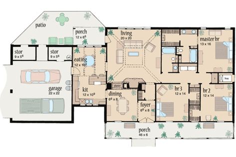 Ranch Style House Plan - 3 Beds 2 Baths 1800 Sq/Ft Plan #36-156 - Houseplans.com Ranch Design, Floor Plans Ranch, Ranch Style House, Ranch Style House Plans, Ranch House Plans, Country House Plans, Ranch Style, Floor Plan Design, Ranch House