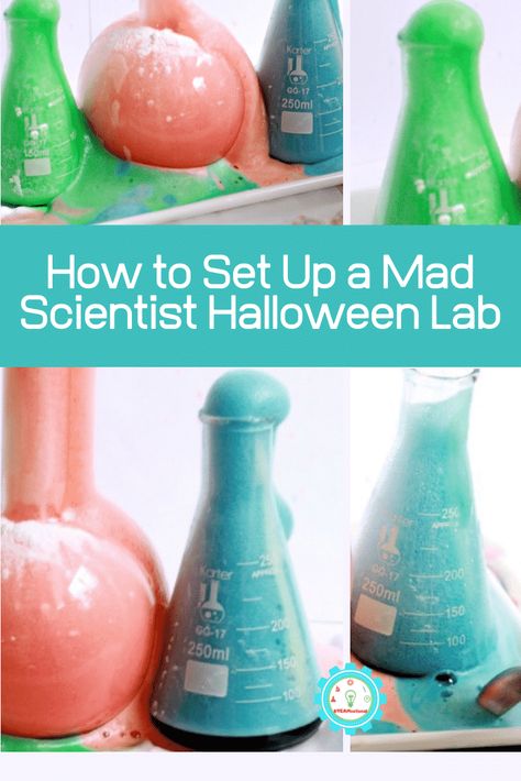 Halloween Mad Scientist Lab, Halloween Science Lab, Oobleck Experiment, Halloween Mad Scientist, Lab Decorations, Mad Scientist Costume, Halloween Stem Activities, Halloween Mad, Spooky Science