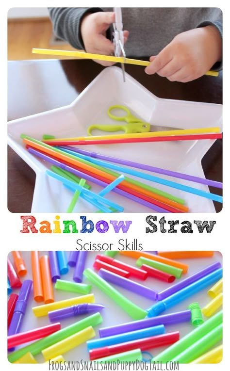 rainbow-straw-scissor-skills Activities For Scissor Skills, Scissor Snipping Activities, Scissor Skills Eyfs, Beginner Scissor Activities, Scissors Skills For Preschoolers, Scissor Skills Preschool, Scissors Skills, Preschool Fine Motor Activities, Rainbow Activities