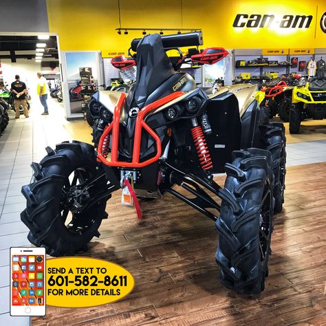 2019 Can-Am Renegade XMR 1000R in gold, black, and red with: • 6” renegade big lift • Outlaw 3 tire 35x9x20 • M12 20x7 Diesel 4x137 • wet and stealth sound bar  Text the team at 601-582-8611 and ask about stock number B00210 for more details. #brp #canam #renegade #xmr Can Am Renegade 1000 Xmr, Can Am Renegade, Best Off Road Vehicles, Dream Vehicles, 4 Wheelers, Country Stuff, Four Wheelers, 4 Wheeler, All-terrain Vehicles