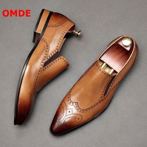 OMDE Luxury Genuine Leather Loafer Breathable Brogue Carving Pointed Toe Men Loafers Slip On Mens Dress Shoes Wedding Shoes Check more at https://aralbuy.com/products/omde-luxury-genuine-leather-loafer-breathable-brogue-carving-pointed-toe-men-loafers-slip-on-mens-dress-shoes-wedding-shoes/ Mens Dress Shoes Guide, Shoes Guide, Gents Shoes, Black Men Fashion Swag, Gentleman Shoes, Best Shoes For Men, Mens Boots Fashion, Wedding Dress Shoes, Shoes Wedding