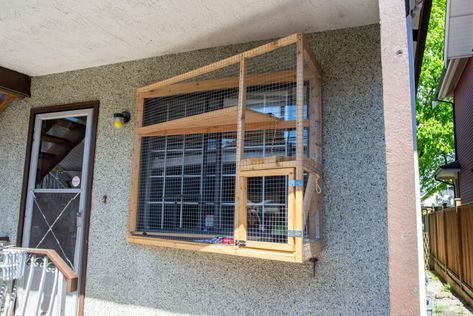 Window boxes: Catios on a budget | BC SPCA Cat Window Box Diy, Window Box Diy, Window Boxes Diy, Slider Window, Cat Patio, Cat Fun, Cat Window, Cat Shelves, Box Diy