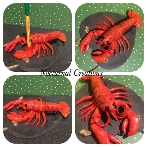 Fondant Lobster, Clay Lobster, Polymer Clay Lobster, Polymer Clay Crab Tutorial, Play Doh Animals, Lobster Sculpture, Crab Ceramic, Porcelain Crab, Gumpaste Figures