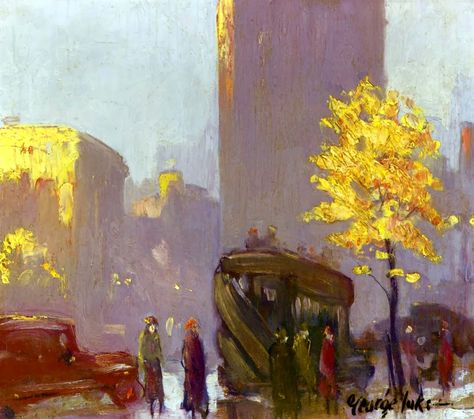 George Luks - Fifth Avenue, New York ca. 1920 George Luks, Autumn Romance, Ashcan School, Fifth Avenue New York, Most Famous Artists, A4 Poster, Oil Painting Reproductions, Painting Reproductions, Street Scenes