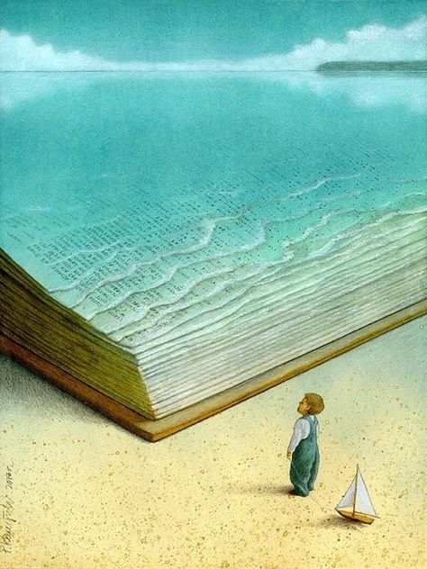 Pawel Kuczynski illustrations - Ocean of knowledge Naha, 판타지 아트, E Card, Surreal Art, Book Illustration, Amazing Art, The Ocean, Surrealism, Beautiful Art