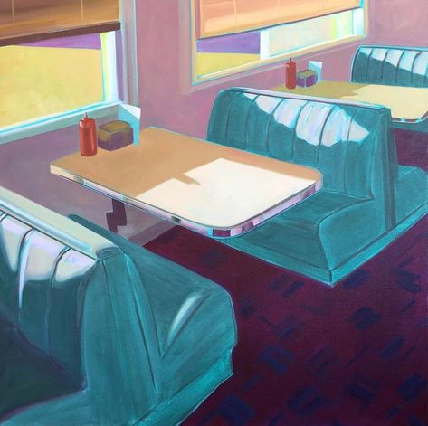 Wes Benson, MFA. Oil Painter on Instagram: “Winstead’s. 36"x36" oil on canvas. (Sold) #painting #winsteads #oilpainting #art #artist #artwork #fineart #contemporaryart…” Diner Drawing, Diner Illustration, Diner Painting, Diana Portrait, Diner Art, Diner Scene, American Diners, Tender Is The Night, Diner Table