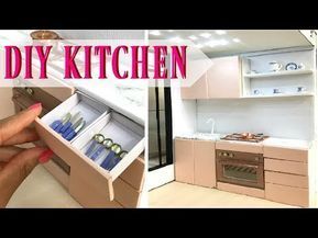 Diy Miniature Kitchen, Craft Doll House, Build A Dollhouse, Barbie Doll Furniture, Shabby Chic Cabinet, Kitchen Appliance Set, Barbie House Furniture, Craft Doll, Mini Building