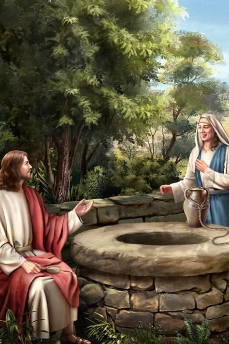 Samaritan Woman At The Well, Samaritan Woman, Woman At The Well, Lion Of Judah Jesus, Bible Photos, Bible Artwork, Jesus And Mary, Jesus Drawings, Jesus Christ Painting