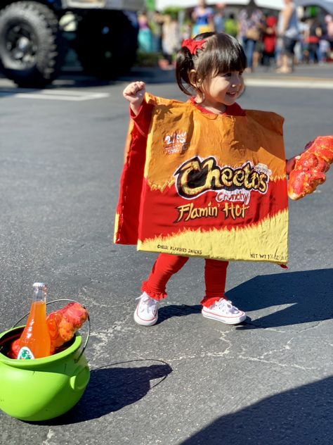 Hot Cheetos Costume, toddler, limon,Jarritos, cute costume, diy Hot Cheetos Costume, Cheeto Costume, Cheeto Girl, October Ideas, Candy Costumes, Hot Cheetos, Costume Toddler, Homemade Costume