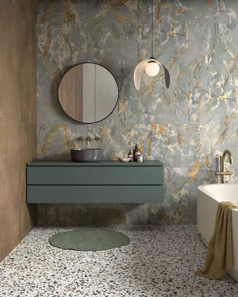 Statement Tiles, Jade Design, Neutral Bathroom, Shower Wall Panels, Floor Edging, Terrazzo Tiles, Beige Stone, Bathroom Suite, Unique Bathroom