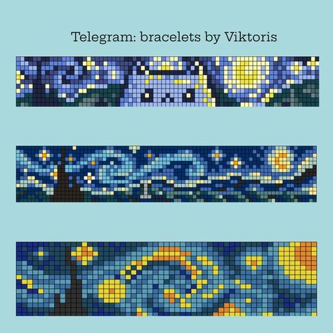 Starry Night Pattern, Loom Beading Patterns, Bead Looming, Night Pattern, Modele Pixel Art, Grid Patterns, Art Pixel, Bead Loom Designs, Easy Pixel Art