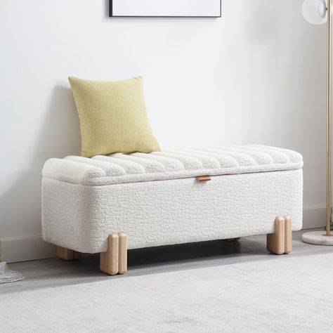 PRICES MAY VARY. 🧸[Modern Storage Bench] This wavy top trimmed upholstered bench is designed with hidden storage space inside for both sitting and storage, making it easy to organize your belongings, which is a great choice for small family spaces 🧸[Comfy Bedside Bench] Made of comfortable skin-friendly sherpa fabric, and covered with soft and elastic sponge cushion, providing soft seating for your bedroom and entrance hall, allowing you to sit comfortably and relax 🧸[Sturdy and Stable] The o Bedroom Bench With Storage Target, Bed End Storage, Indoor Storage Bench, Sofa Cumbed Design, Bedside Bench, Modern Storage Bench, Bedroom Sitting, Bedroom With Sitting Area, Storage Bench Bedroom