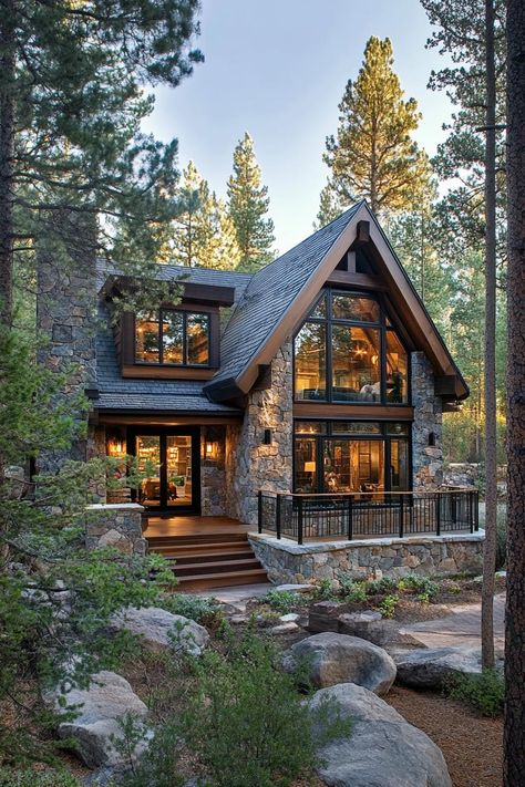 Redwood Forest House, Beautiful Log Cabins, L Shaped Cabin, Forest Cabin Interior, Cottage House Styles, European Cabin, Mountain Cottage Exterior, Cozy Forest House, Snowy Cabin In The Woods