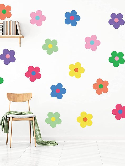 2pcs/set Flower Print Wall Sticker, Colorful Self Adhesive Wall Art Decal For Home DecorI discovered amazing products on SHEIN.com, come check them out! Diy Dorm Decor, Dorm Room Wall Decor, Girl Dorms, Adhesive Wall Art, Dorm Diy, Flower Wall Decals, Flower Wall Stickers, Teen Room Decor, Decoration Stickers